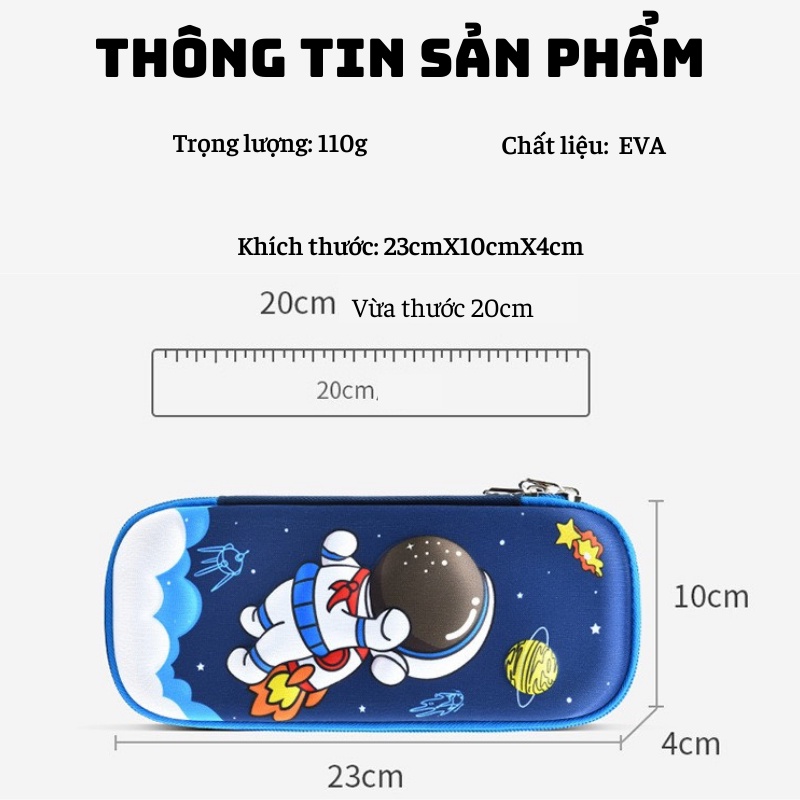 Hộp bút, hộp đựng bút 3D siêu nhẹ in hình hoạt hình xinh xắn cho bé trai bé gái Xu Xu Kids