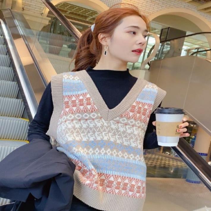 Áo gile len nữ Hàn Quốc phối màu họa tiết dễ thương phong cách thời trang dành cho nữ M59HD | BigBuy360 - bigbuy360.vn