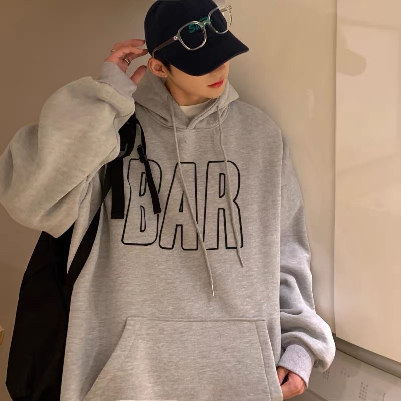 Áo Hoodie Nỉ Bông Hình In Chữ BAR Tay Dài Túi Bụng Video Cận Áo