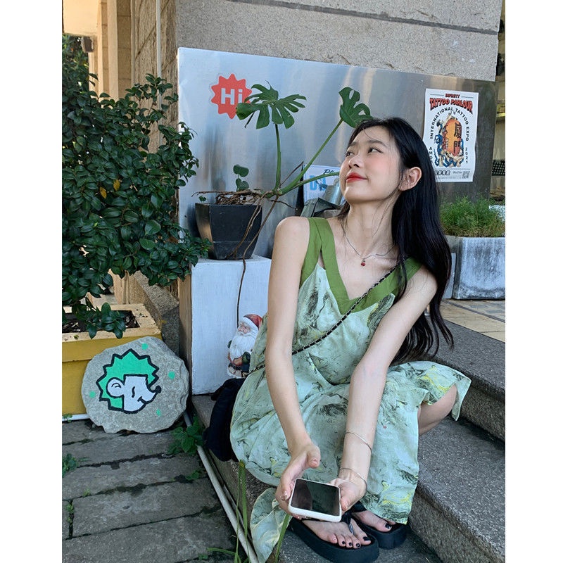 Đầm Hai Dây Mùa Hè Phong Cách Pháp Không Tay Cho Nữ