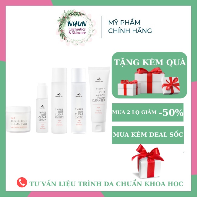 Bộ dưỡng da GOODNDOC THREE OUT CLEAR cấp nước, trắng da, phục hồi sau peel (srm+toner+tinh chất) -NHUN