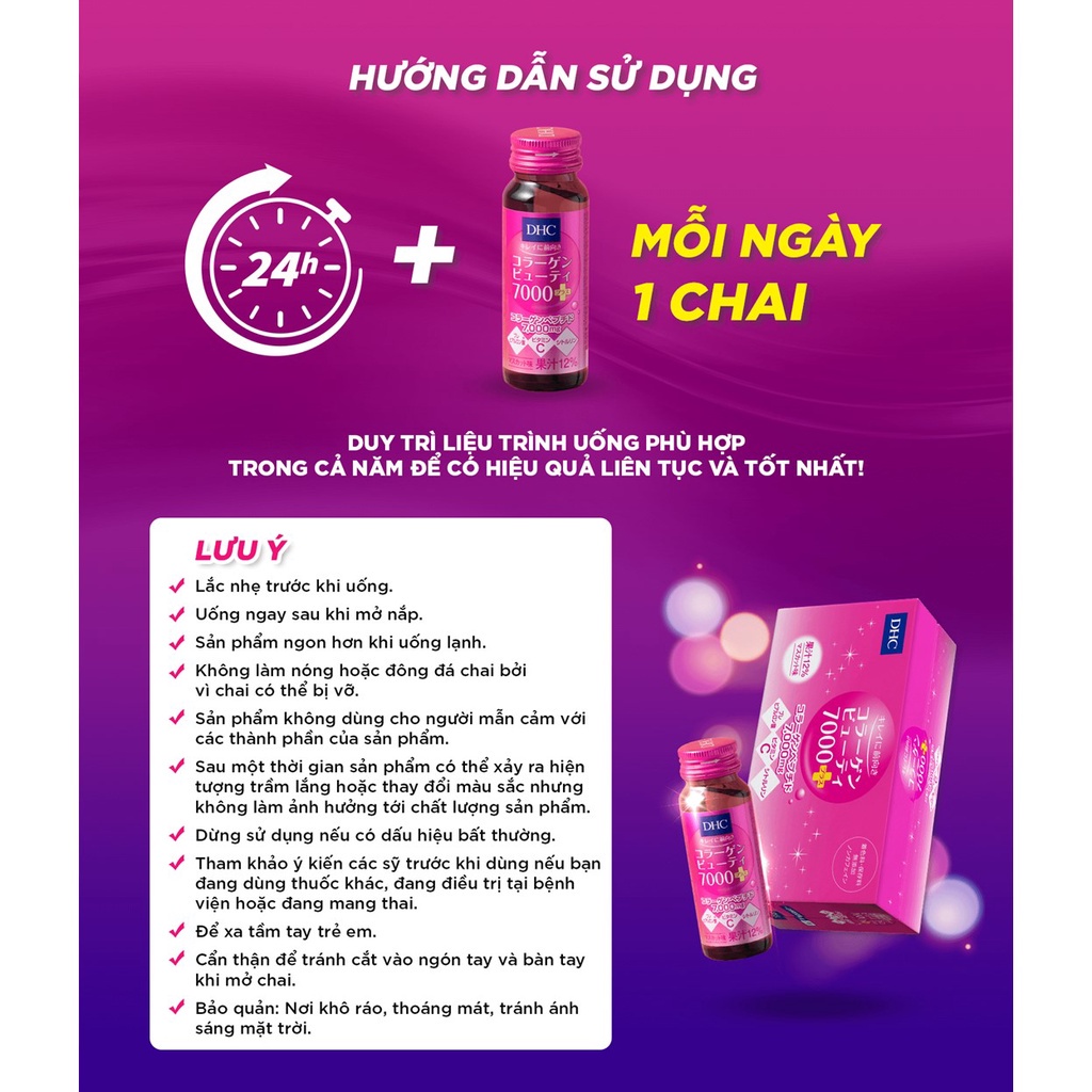 Hộp 10 Chai Collagen Nước DHC Dưỡng Ẩm, Chống Lão Hóa Collagen Beauty 7000+ (50 Ml x10)