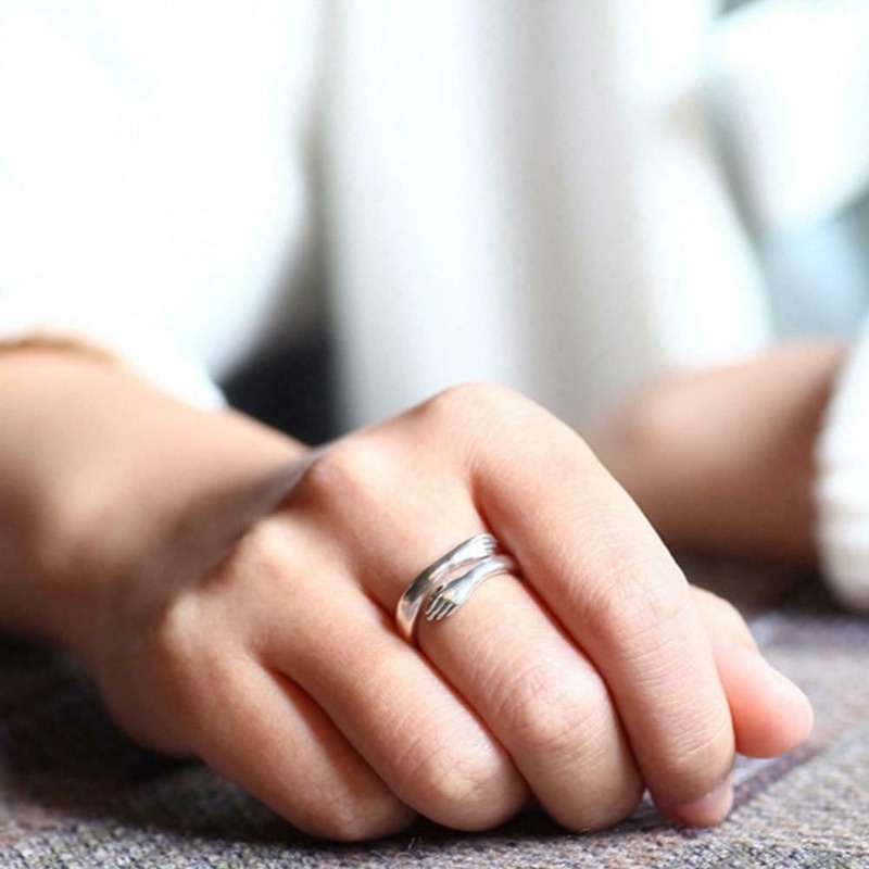 Nhẫn đeo ngón tay dạng hở hình hai bàn tay đan vào nhau có thể điều chỉnh được phong cách cổ điển cho nam và nữ