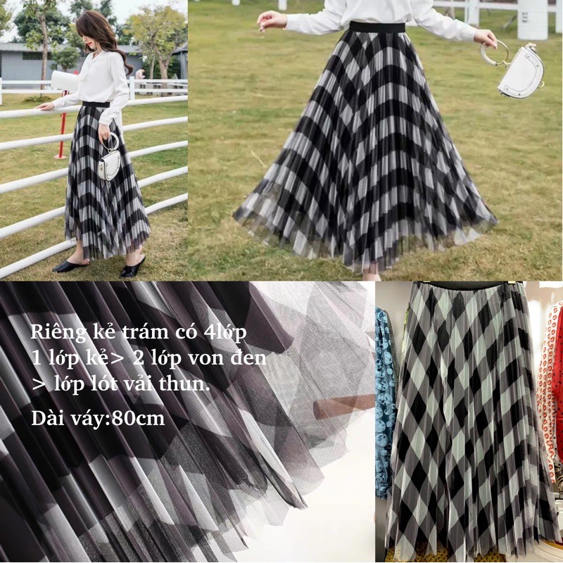 Chân váy xếp ly von 30 hoạ tiết sang chảnh