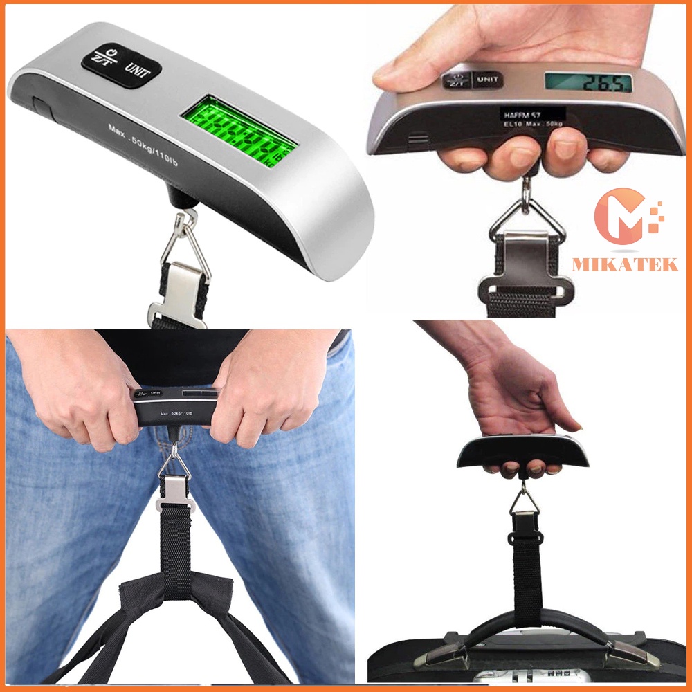 Cân điện tử hành lý nhà bếp cầm tay bỏ túi 50kg mini đa năng có nhiệt kế đo nhiệt độ Electronic luggage scale Mikatek