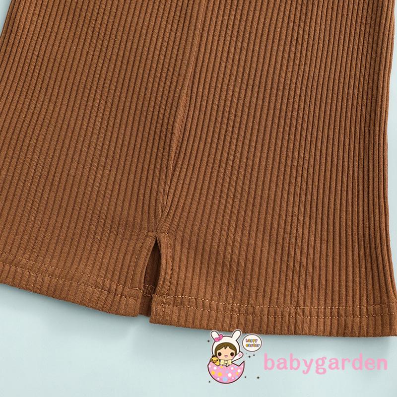 Bộ Áo Trễ Vai Ngắn Tay + Chân Váy Dệt Kim Lưng Thun In Hoa Xinh Xắn Cho Bé Gái 1-6 Tuổi