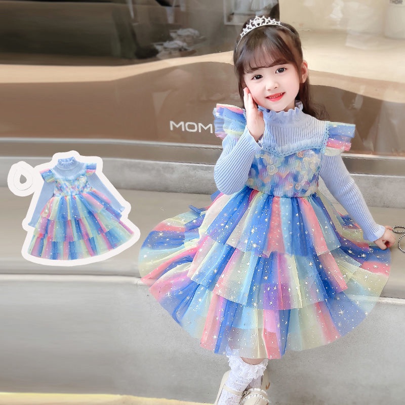 Đầm Công Chúa Elsa Tay Dài Phong Cách Mới 2022 Cho Bé Gái 100-150