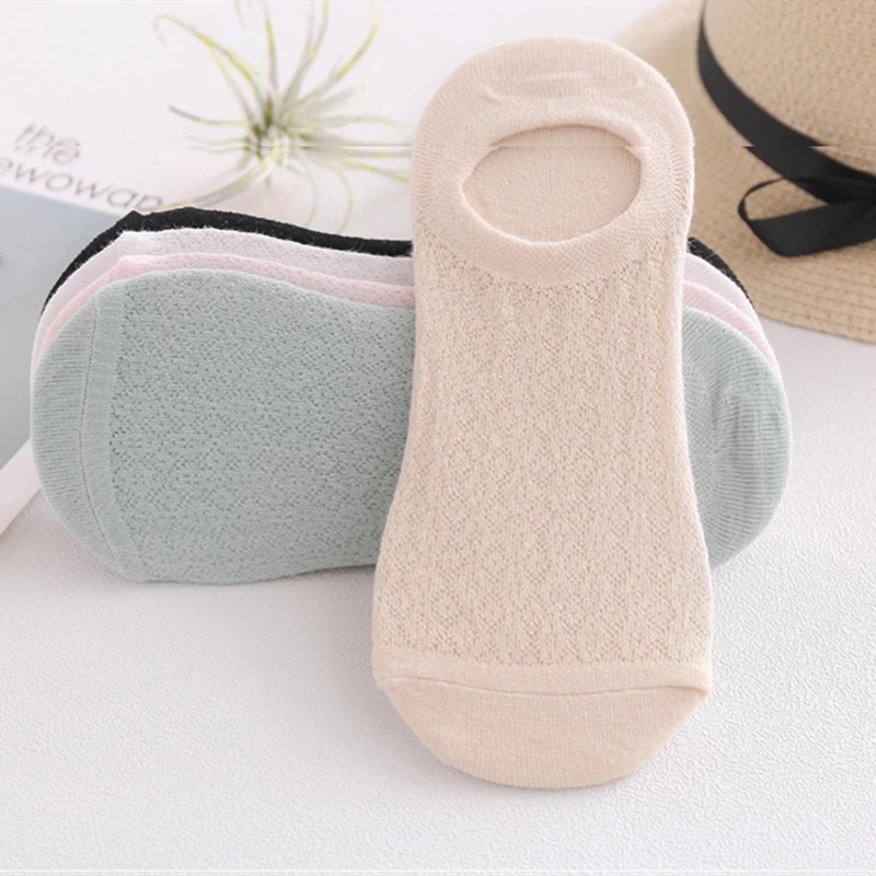 1 Đôi Vớ Lưới Cotton Mỏng Cổ Thấp Thoáng Khí Chống Trượt Dễ Thương Dành Cho Bạn Nữ