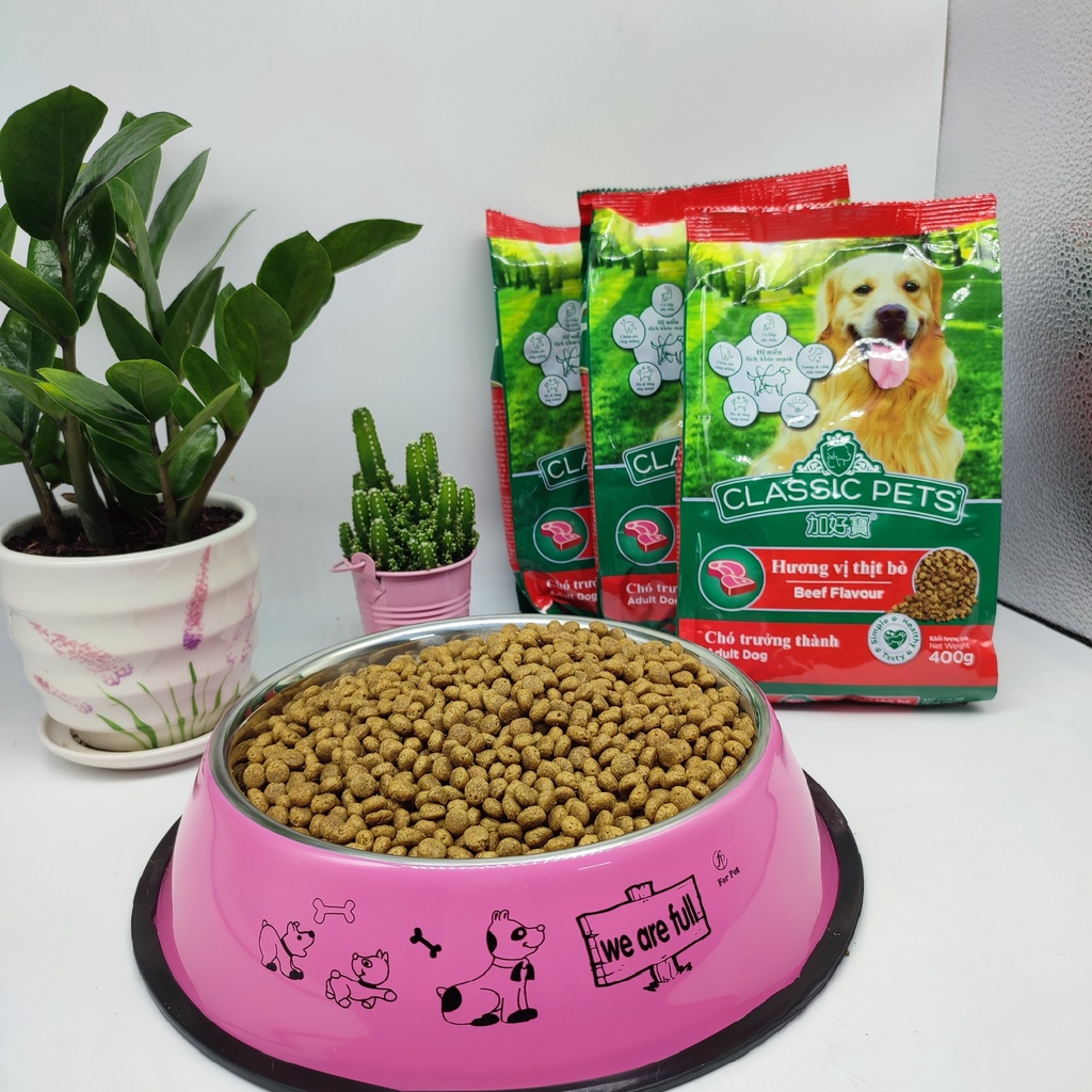 Thức ăn cho chó lớn Classic Adult 400g vị thịt bò, hạt cho chó trên 12 tháng bổ sung thêm dinh dưỡng - Củ Cải Pet Shop