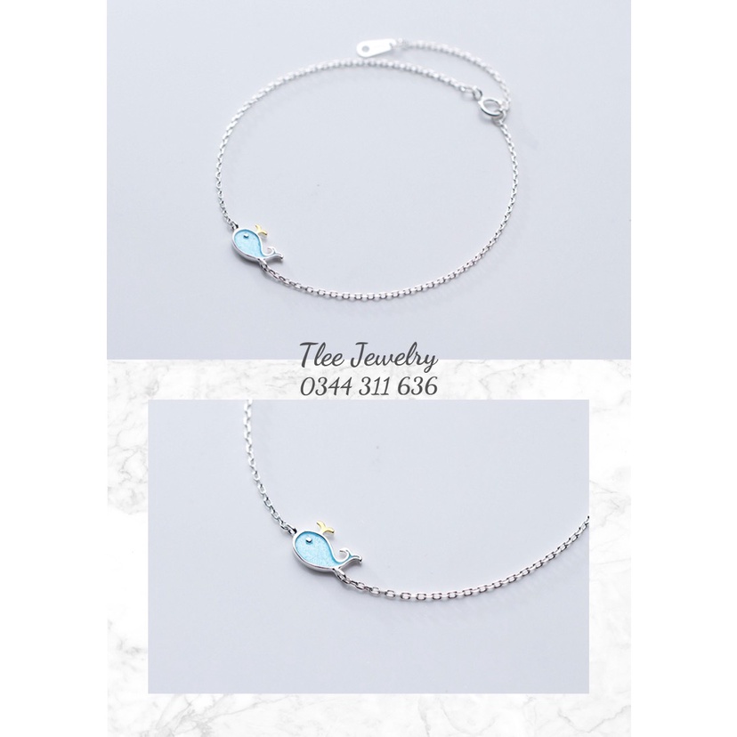Lắc tay bạc nũe Tlee, Lắc tay cá voi xanh xinh xắn- TleeJewelry