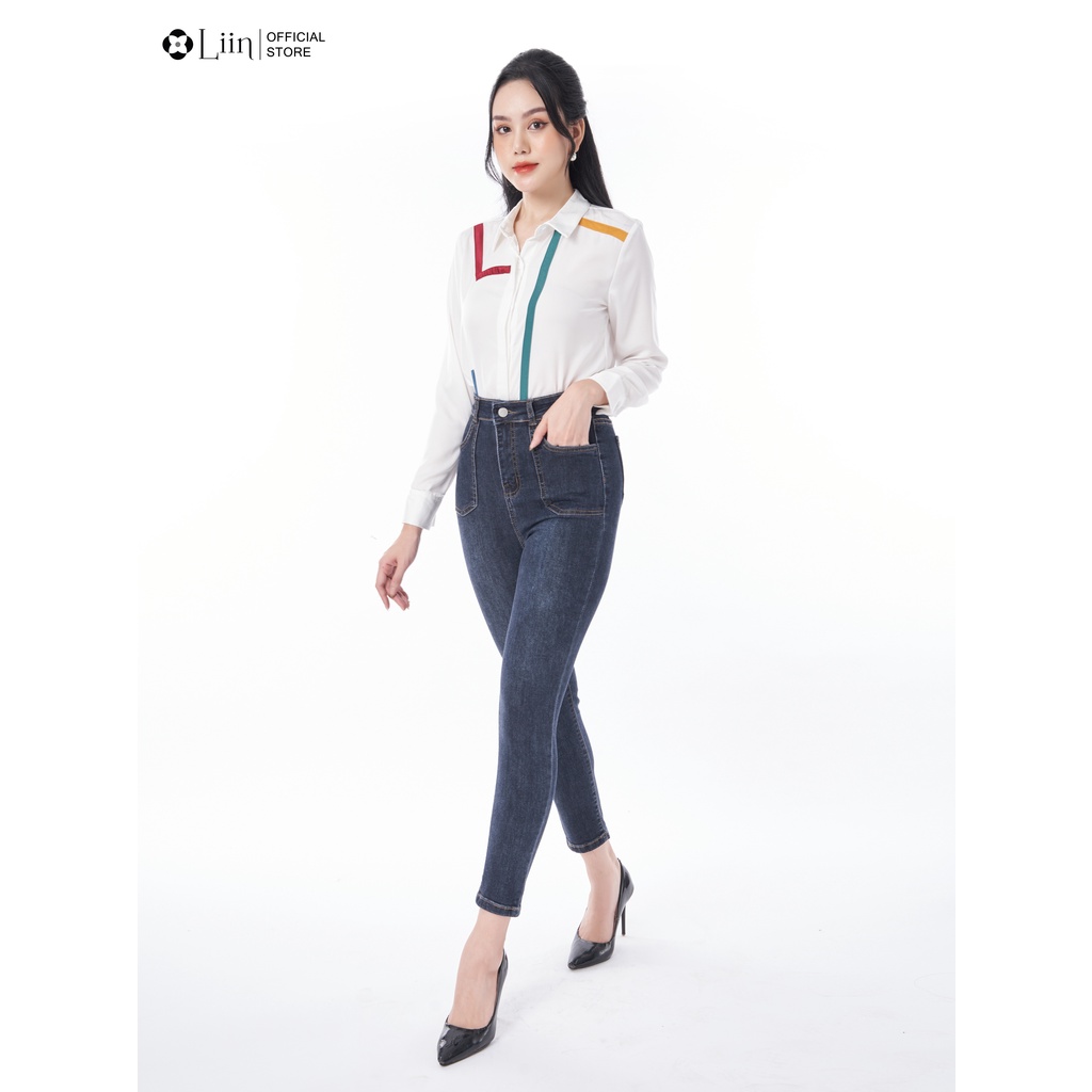 Áo sơ mi trắng linbi thiết kế phối màu cách điệu trẻ trung form công sở thời thượng liin clothingQ3453