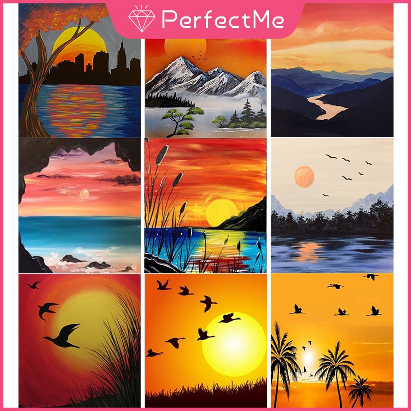Bộ tranh đính đá 5D họa tiết hoàng hôn và hoàng hôn độc đáo DIY dùng trang trí