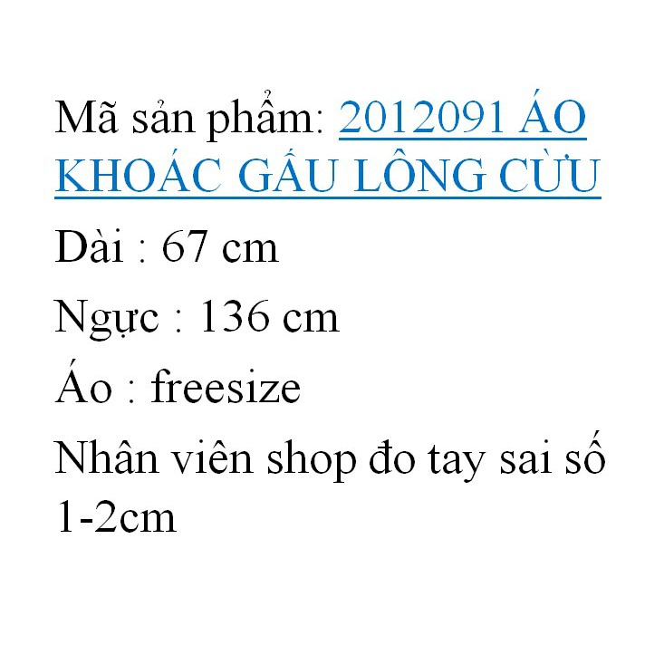 [Mã WARUN27 giảm 12k đơn 99k] 2012091 ÁO KHOÁC GẤU LÔN | BigBuy360 - bigbuy360.vn