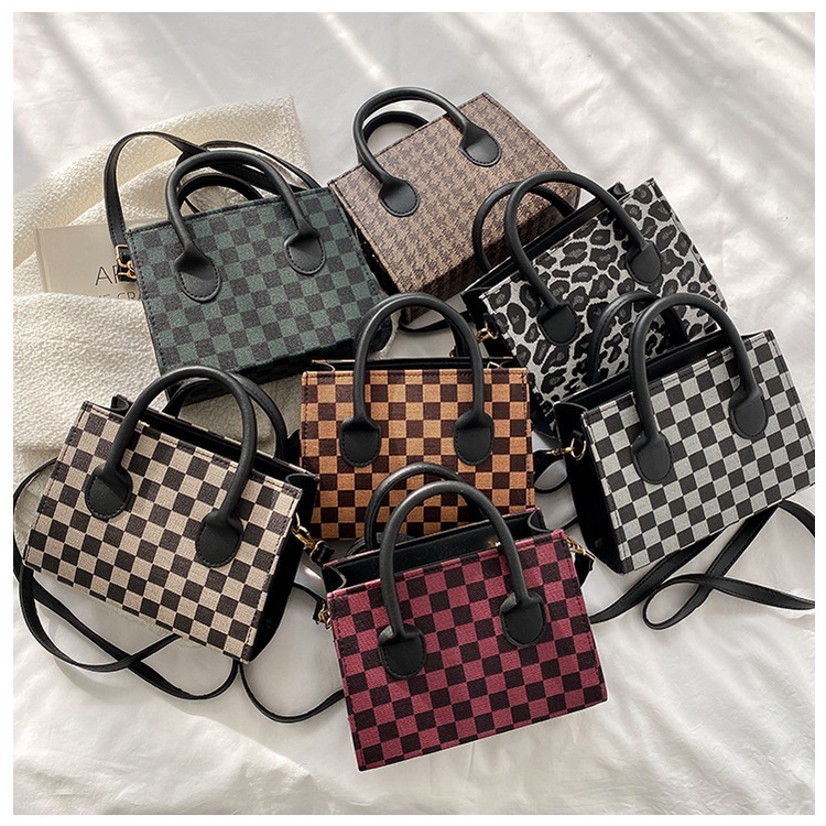 Spring new fashion retro leopard print shoulder crossbody small square bag casual western style Plaid contrast color handbag