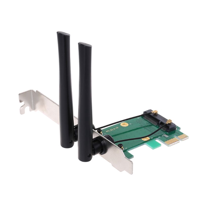 Card wifi mini hệ thống không dây PCI-E Express sang bộ chuyển đổi PCI - E 2 ăng ten bên trong máy tính