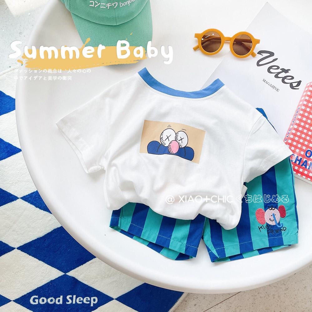 Bộ Đồ 2 Mảnh Áo Tay Ngắn Và Quần Ngắn Bằng Vải Cotton Nguyên Chất In Hình Voi Phong Cách Nhật Bản Thời Trang Mùa Hè Dành Cho Bé Trai Gái 2022