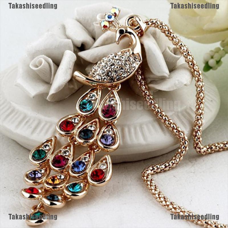 Mặt Dây Chuyền Hình Chim Công Đính Pha Lê Nhiều Màu