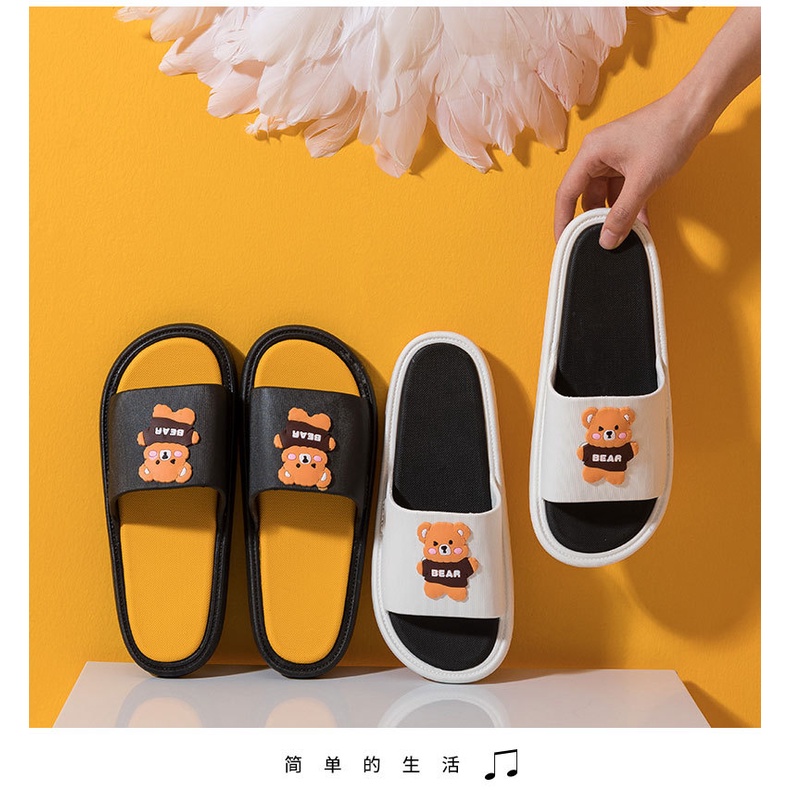Dép lê unisex nam nữ mang trong nhà Gấu Bear đi cực êm mềm chân chống nước chống trơn trượt tốt TH-76
