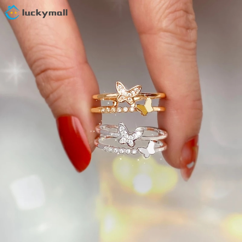 Thời Trang Nhẫn Mạ Vàng Hình Bướm Đính Đá Sang Trọng