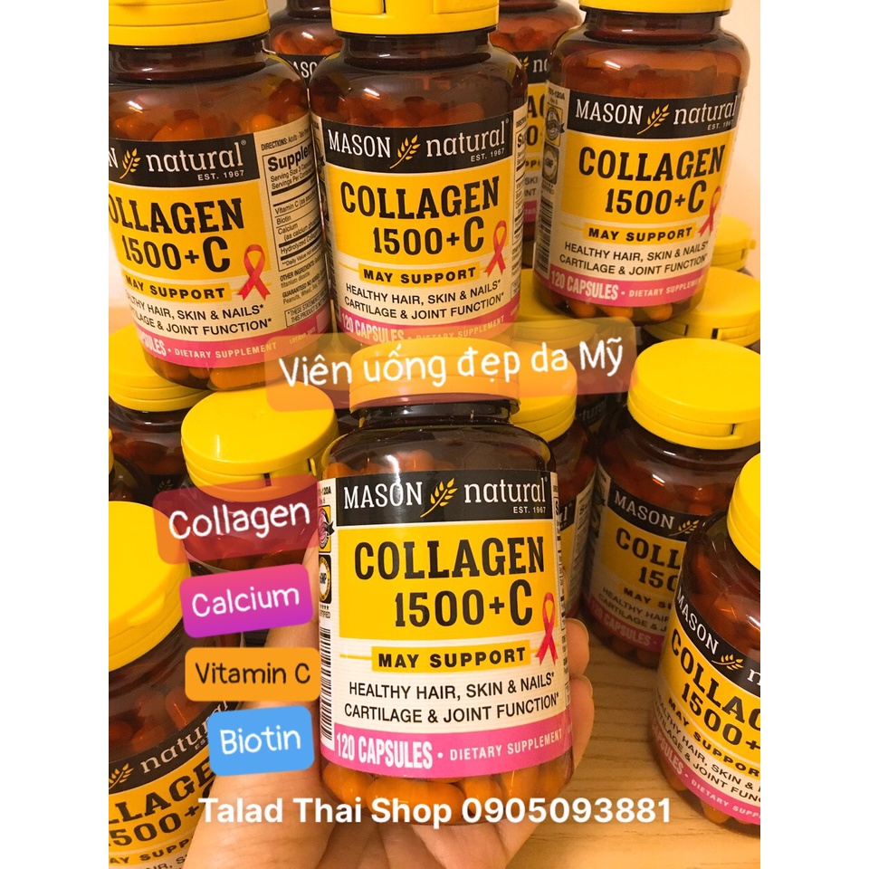Collagen Mỹ Viên uống trắng đẹp da Collagen 1500+C Mason 120 viên Bổ Sung Collagen Thuỷ Phân Vitamin C Biotin Canxi