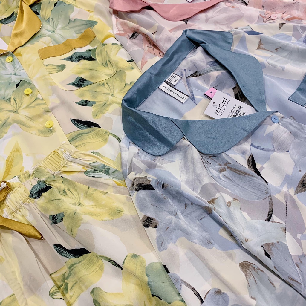 Set pyjama lụa dài tay hoa-83A06