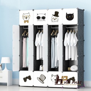 Tủ nhựa lắp ghép đa năng 20 ô sâu 47cm hình mèo đeo kính ngộ nghĩnh