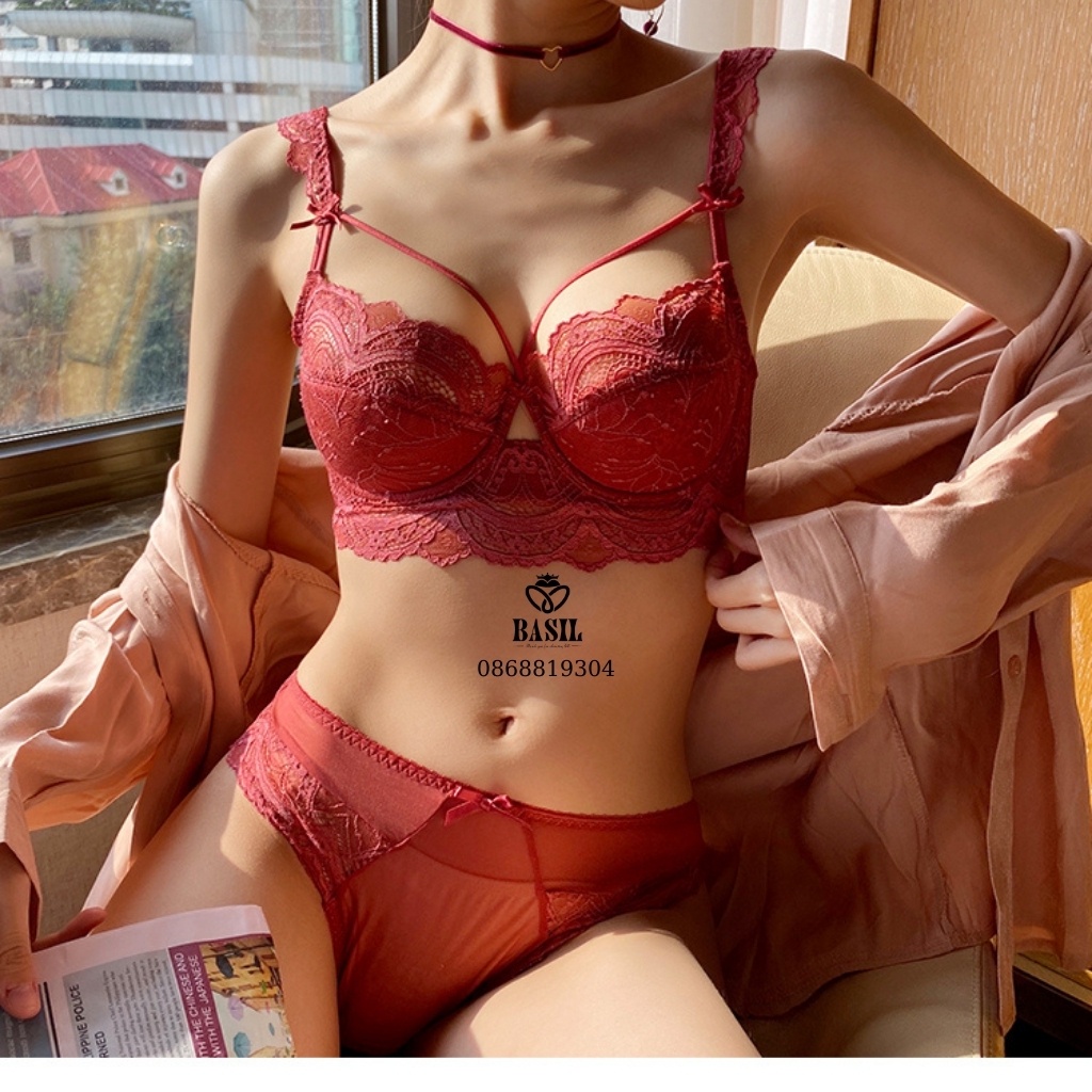 Bộ đồ lót BS06 Basil nữ đệm mỏng có gọng nâng ngực dây đan chéo ren mềm