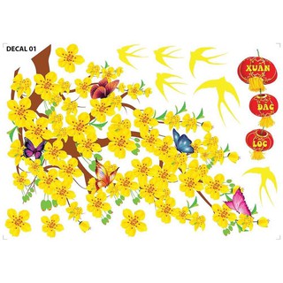 decal tết 4D 2021 mai đào khoe sắc