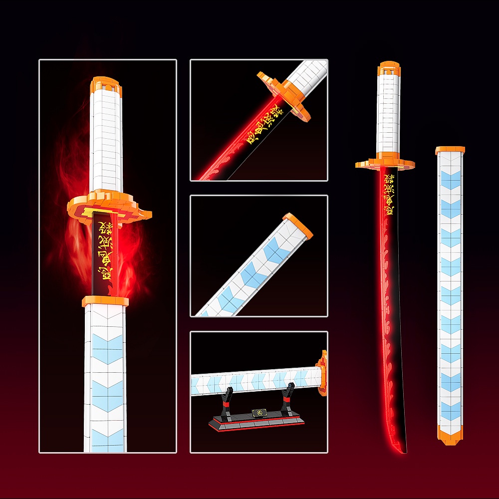 Đồ Chơi Lắp Ráp Kiểu LEGO Kiếm Viêm Trụ Nichirin Sword Rengoku Dạ Quang Anime Kimetsu No Yaiba 731 Với 806 Chi Tiết