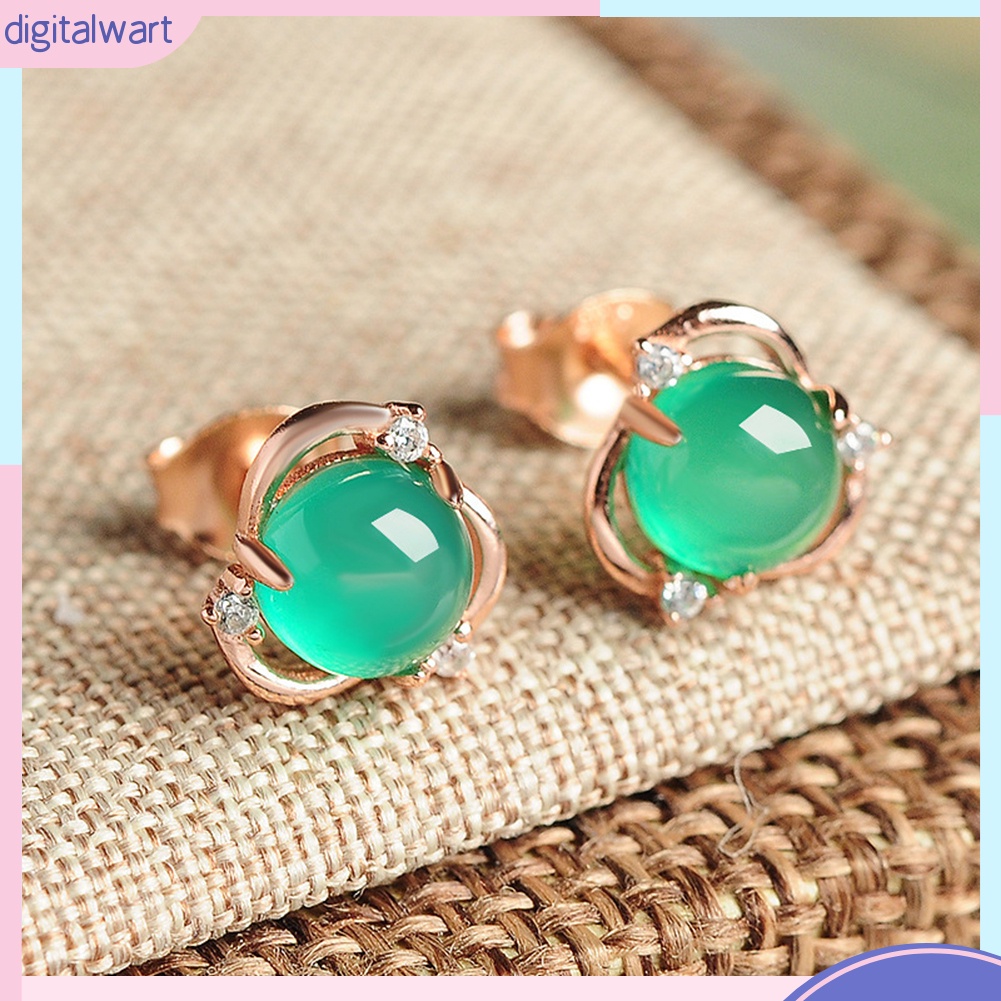 Bông tai mạ bạc hình hoa đính ngọc bích nhân tạo thời trang cho nữ