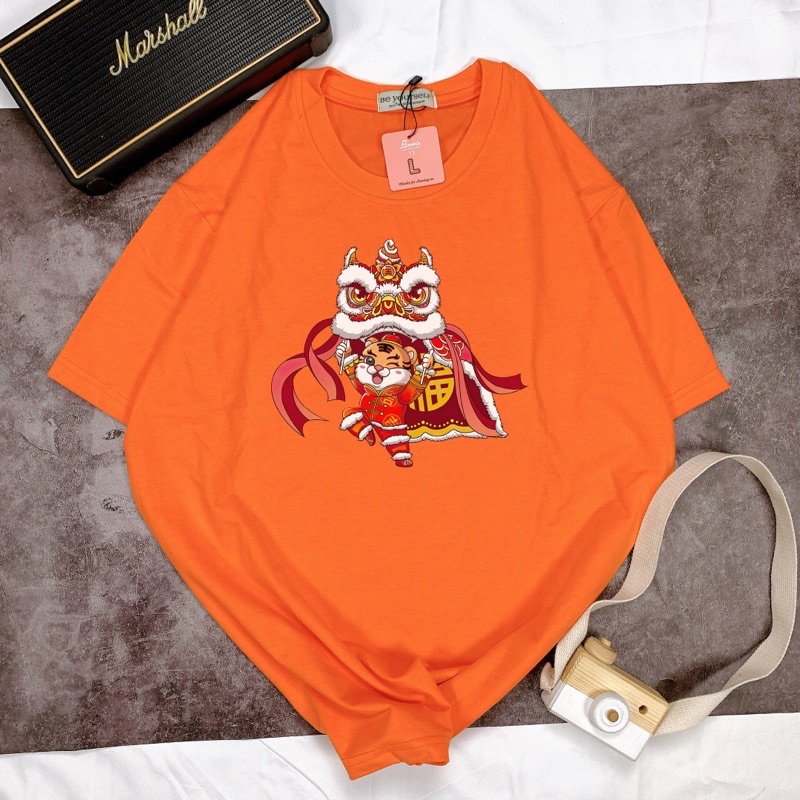Áo Thun Tết múa lân Nam Nữ Unisex Áo Phông vải cotton thoáng mát cổ tròn - Mẫu con lân 8 - shop.lucas