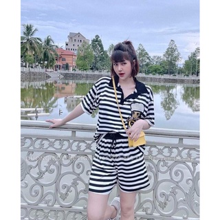 Sét bộ kẻ polo thêu cô gái hl28