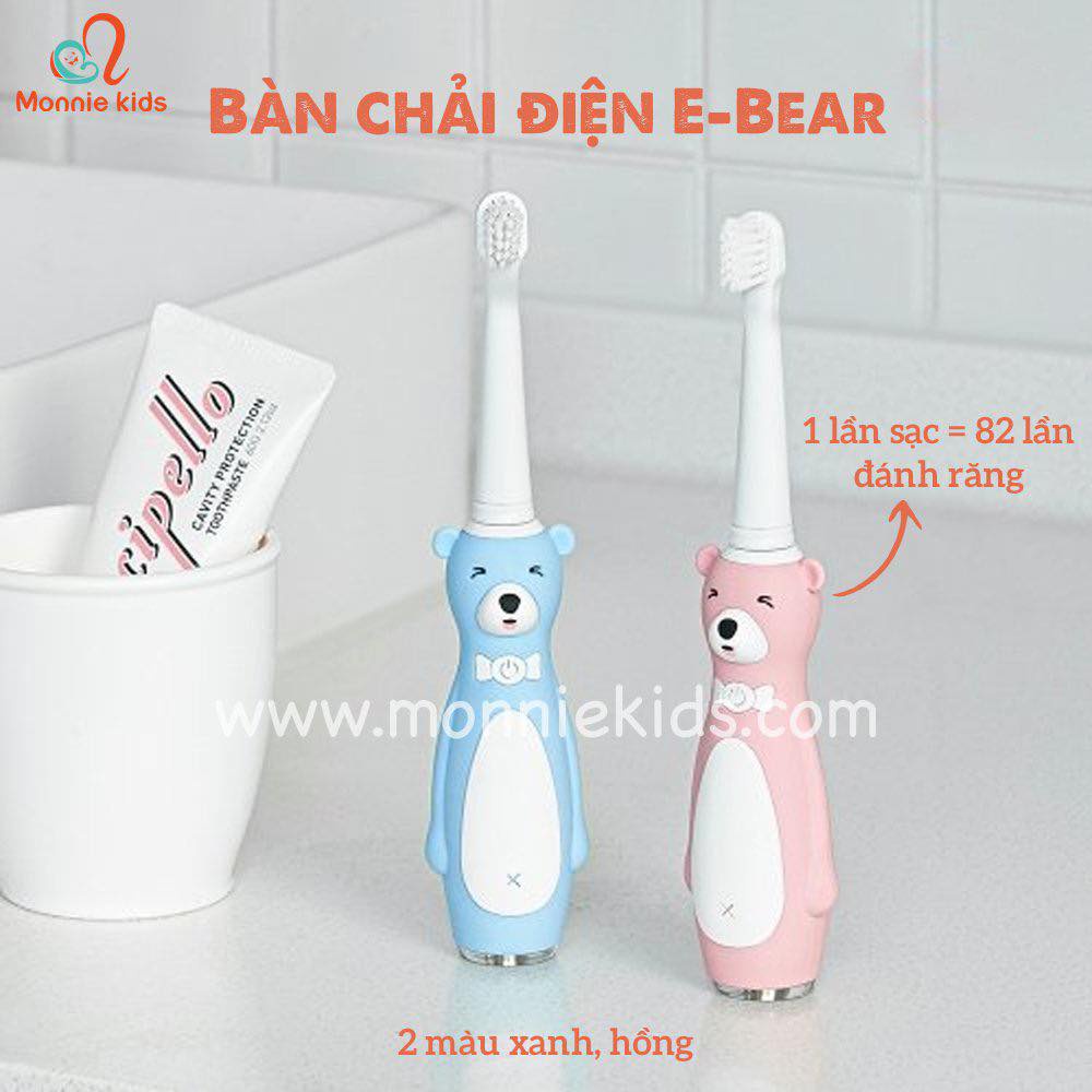 Bàn chải điện cho bé E-bear hình gấu, bàn chải tự động hiện đại cho trẻ - Monnie Kids