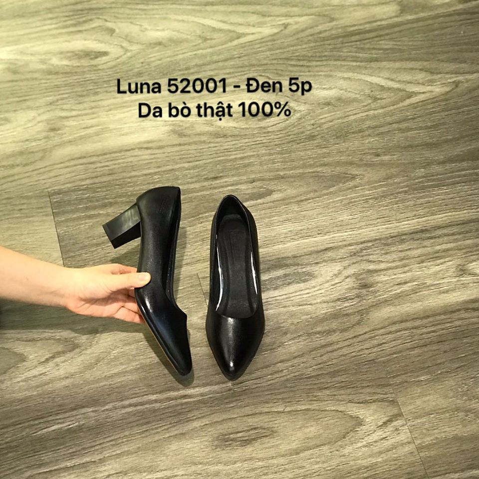 Giày cao gót nữ da bò thật cao 5p LUNASHOES 52001 giầy cho mẹ mềm êm chân guốc màu đỏ kem đen nâu trắng bảo hành 2 năm