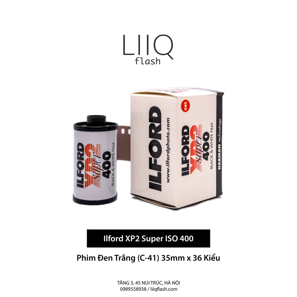Phim Ilford XP2 Super ISO 400, Đen Trắng B&W C-41, 135/35mm x 36 Kiểu, In Date Cho Máy Chụp Ảnh Film - LIIQ Flash