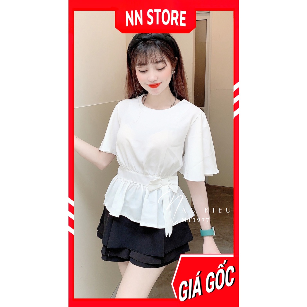 Áo kiểu công sở nữ vải MT siêu mềm mịn tay loe phối nơ nhiều màu dễ thương MT1977