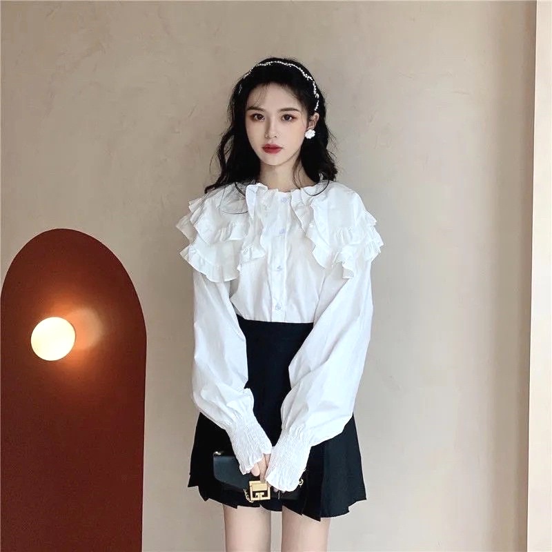 Áo Sơ mi Cổ Bèo Tay Phồng Tiểu Thư Tay Bo Chun