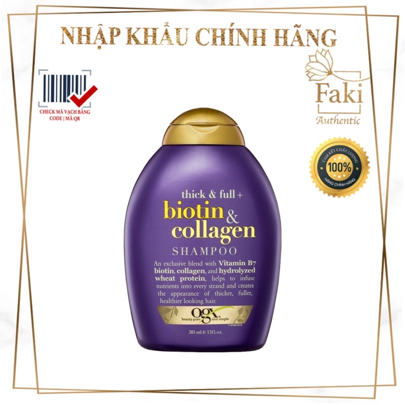 Dầu gội Biotin OGX giảm rụng, kích thích mọc tóc Biotin Collagen OGX - Faki Authectic