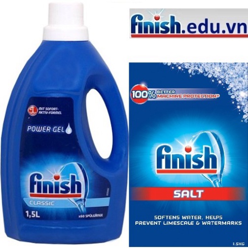 Combo Nước rửa bát Finish Gel 1.3L + 1.5kg Muối rửa bát Finish Dùng cho Máy rửa bát, Combo xà phòng gel + muối finish