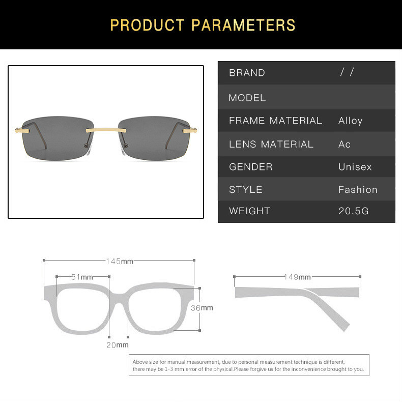 Kính mát không viền thời trang cổ điển cho nữ