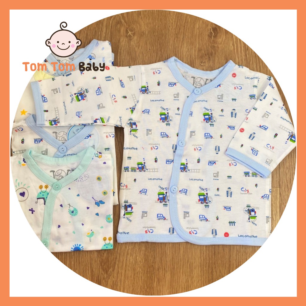 Bộ quần áo sơ sinh Tay Dài Cài Xéo Họa Tiết JOU, chất vải cotton 100% cao cấp mềm, mịn, thoáng mát, hàng giao giống hình