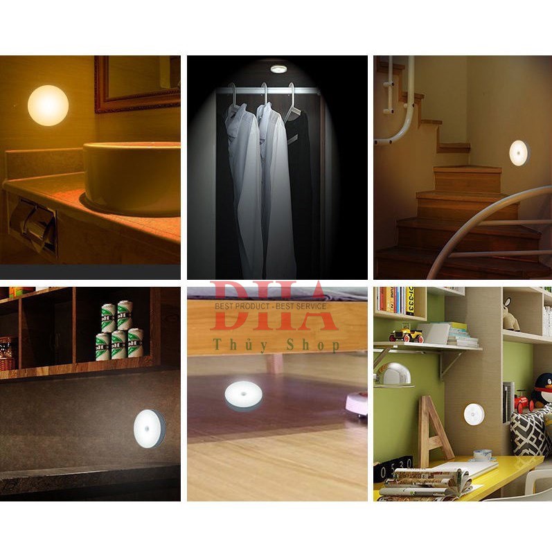 Đèn LED tròn cảm ứng chuyển động chạy bằng pin cao cấp gắn tủ quần áo/hành lang/cầu thang/phòng ngủ/phòng tắm