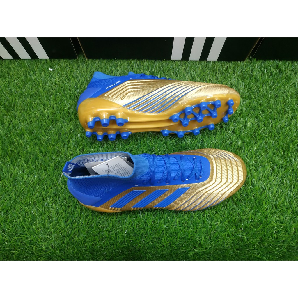 [Hót Giảm 30k đơn 499k]Giày Đá Banh Adidas Predator 19.1 AG Cao Cổ Vàng 3 Sọc Xanh