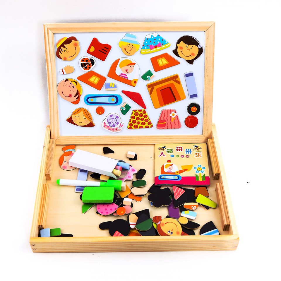 Bộ tranh ghép hình bằng gỗ nam châm 2 mặt bảng đen viết phấn vẽ tranh hấp dẫn cho các bé  giá rẻ nhất