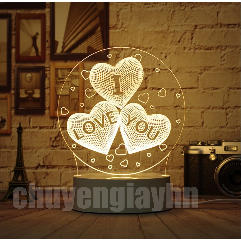 Đèn ngủ 3d TIM I LOVE YOU, đèn trang trí, quà tặng sinh nhật, quà tặng tình yêu, valentine
