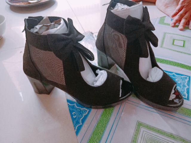 Giày gót vuông cổ cao phối lưới siêu nhẹ êm chân thoải mái