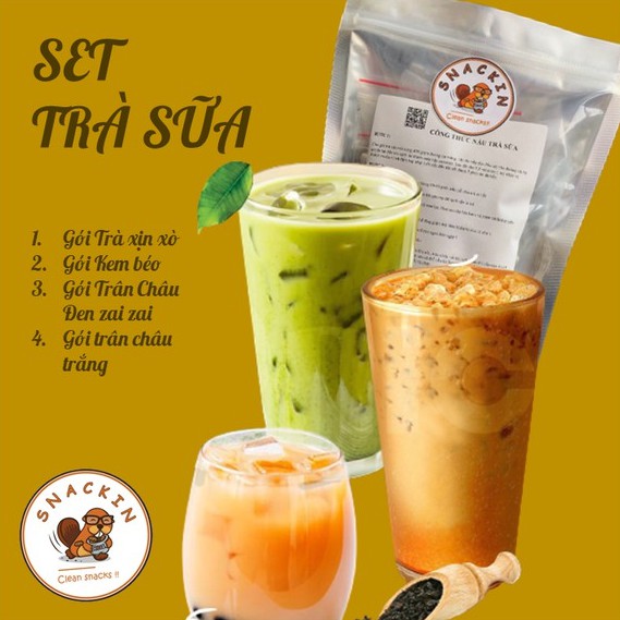 Set nguyên liệu trà sữa trân châu phúc long, thái xanh, thái đỏ SNACKIN, tặng kèm công thức tự nấu, ăn vặt Hà Nội