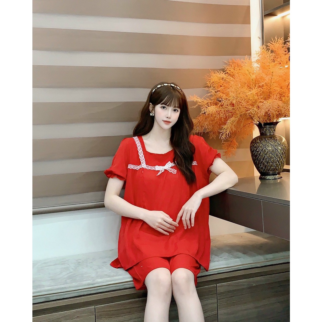 Bộ đồ bầu ngắn tay ren ngực thời trang thiết kế mặc nhà kết hợp sau sinh Mom and Baby M528