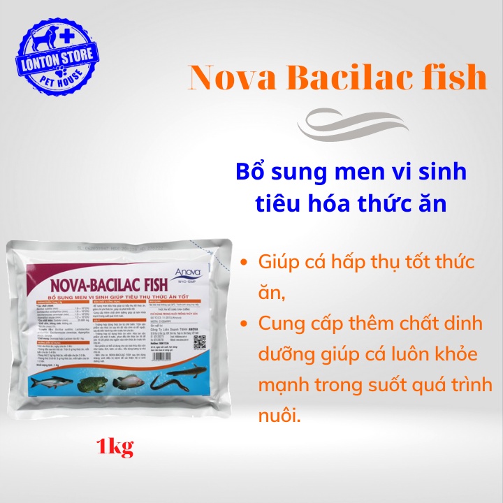 ANOVA Nova Bacilac fish-Bổ sung men tiêu hóa giúp cá hấp thụ tốt thức ăn giúp cá phát triển tốt , Gói 1kg Lonton store