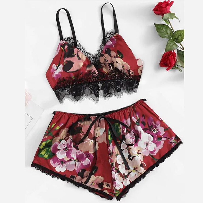 Set Đồ Ngủ Ngắn In Họa Tiết Hoa Thời Trang Cho Nữ